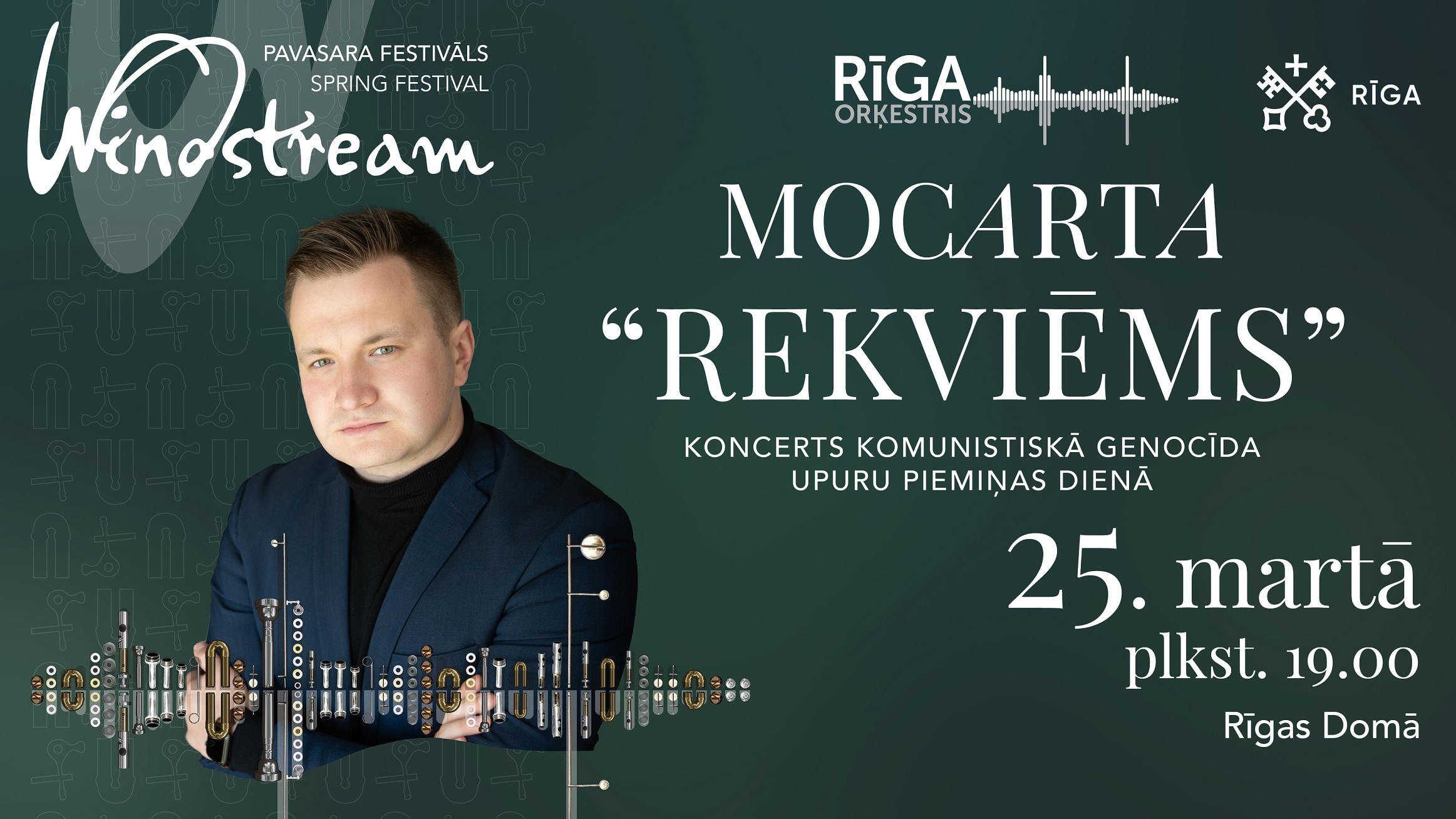 Orķestra “Rīga” koncerta afiša ar diriģentu Jurģi Cābuli